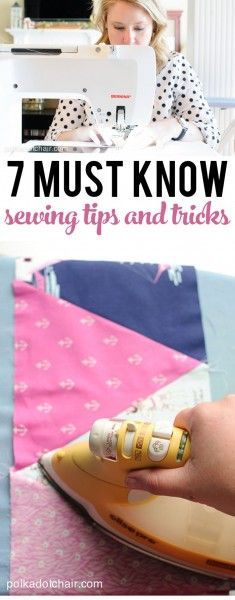 a woman is using an iron to sew on her sewing machine with text overlay that reads, 7 must know reanna tips and tricks