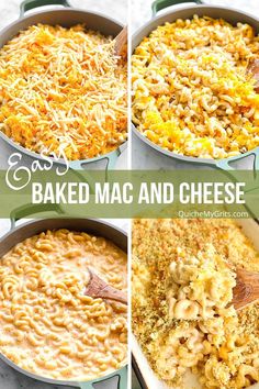 four stages of how to make baked mac and cheese. Mc And Cheese Recipe, Easy Baked Mac And Cheese, Baked Macaroni And Cheese Recipe, Quick Pasta Dishes, Best Macaroni And Cheese, Baked Macaroni And Cheese, Macaroni And Cheese Recipe, Making Mac And Cheese, Baked Mac N Cheese