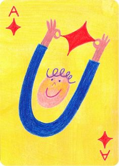 a drawing of a child's hand holding up a red object in the air