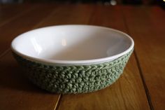 This listing is for a crochet pattern only, no physical product is included. With your purchase you will receive instructions to download 1 PDF file containing the pattern.  This pattern is for a crochet bowl cozy that fits a standard Corelle brand bowl. It's easy enough for a beginner. Materials:  * One small 2.5 oz ball of cotton yarn, such as sugar n cream.  * 4.25 mm G hook  * Scissors  * Needle for weaving in ends Stitches used:  * magic circle  * half double crochet  * single crochet (fron Bride Crochet, Corelle Dishes, Dog Sweater Crochet Pattern, Crochet Potholder Patterns, Corelle Dinnerware, Crochet Bowl, Homemade Items, Pet Coats, Crochet Dog Sweater