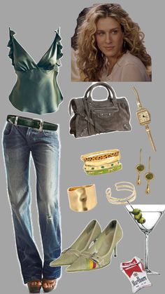 an image of a woman wearing jeans and heels with her handbag, purse, shoes, and jewelry