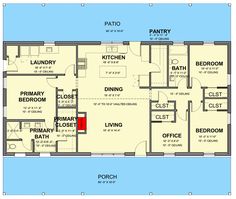 the floor plan for an apartment with three bedroom and two bathrooms, including one bathroom