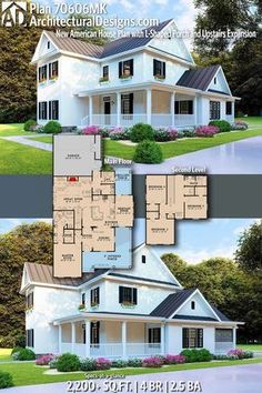 two story house plan with 3 bedroom and 2 bathrooms, in the same floor area