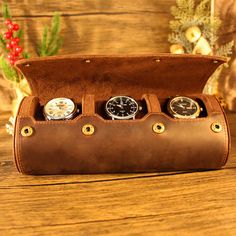 Genuine Cowhide Leather Watch Case for Men, Watch Roll Travel Case, Storage Organizer & Watch Roll for 3 Watches Customized Watches Cases, Luxury leather watch roll travel case 3 watches storage box, Blue Italian Saffiano Leather Original Perfect Gift For Men ⌚This Leather Watch Case Specification: Materials: Crazy Horse Leather Size: 3.0 * 9.4 * 4.1 in / 7.5 *24.0 *10.5 cm Weight:0.95 lb /  430g Accessories: Steel Buckle  ⌚Our Leather Case Characters/Personalization:  These cases can be laser e Luxury Leather Travel Accessories With Multiple Compartments, Brown Chronograph Watch, Luxury Leather Watch Accessories With Automatic Movement, Leather Travel Watch With Analog Display, Vintage Automatic Watch Accessories For Everyday Use, Watch Roll Leather Travel, Leather Watch Box Cases, Leather Watch Roll, Leather Watch Case