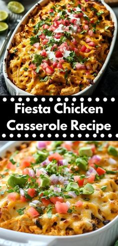 a casserole dish is shown with the title above it and an image of mexican chicken casserole