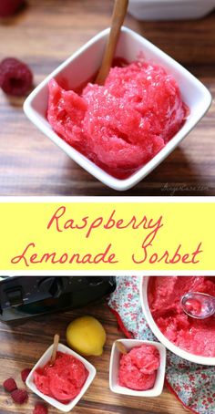 raspberry lemonade sorbet in small white bowls