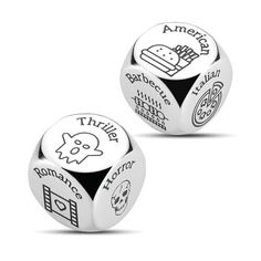 two dices with different symbols on them, one is white and the other is black