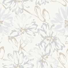 a white and blue flower wallpaper with lots of flowers