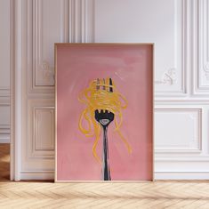 a pink painting with a fork sticking out of it