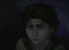 an animated image of a young man with dark hair and eyes, staring at the camera