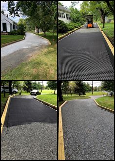 four different views of a driveway being constructed