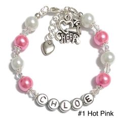 Please see more choices in my store. https://www.etsy.com/shop/CharmingDivaBoutique Make EVERYONE feel special with a personalized bracelet made just for HER This would be perfect for Birthday, Holiday, Cheerleading Team/Group or any occasion jewelry or gift for children & adults Bracelets are made to order, so there may be more or less beads to accommodate size. Please indicate the recipient's name, size, age (kids) & your message (gift box only) in the notes section when you're placing Charm Bracelets For Girls, Team Bracelets, Cheerleading Team, Princess Charming, Diva Boutique, Sports Bracelet, Personalised Gift Boxes, Personalized Bracelet, Name Bracelet