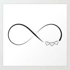 two hearts shaped as an infinite love symbol in black and white art print on a white background