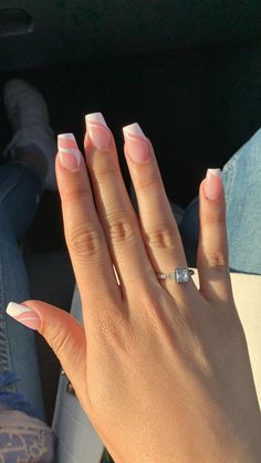 Nude Nails With Simple Design, Soft Girl Aesthetic Nails, Basic Square Nails, Diagonal Nails, Square Gel Nails, Rounded Acrylic Nails, Uñas Aesthetic, Nail Shapes Square, Nude Nail Designs