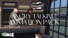 an animated scene with the words angry talking animation pack on it's front and back