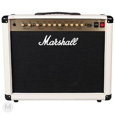 the marshall amplifier is white and black