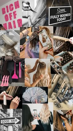 a collage of photos showing different types of hair and beauty products in black and white