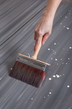 a person holding a brush on top of a roof