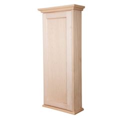 a tall wooden cabinet with no doors on the front and side panels, in light wood