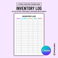 the inventory log is shown on a pink background