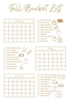 a printable fall bucket list with pumpkins, apples and other things to do