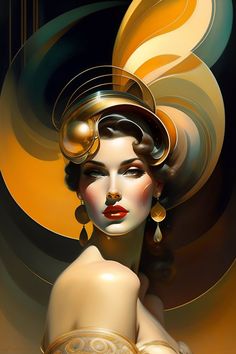 a digital painting of a woman with large earrings on her head and an abstract background