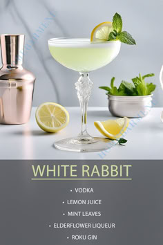 white rabbit lemon juice mint leaves elderflower liquer rooi gin vodka cocktail