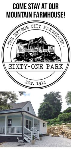 an advertisement for a farm house with the words sixty - one park in black and white