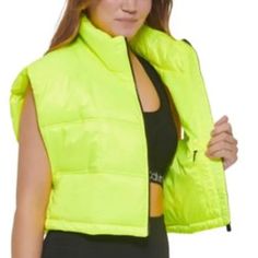 Nwt Calvin Klein Women's Cropped Mock-Neck Zip-Up Vest Look Chic In This Fun Zip-Up Puffer Vest From Calvin Klein Performance. Lightweight Nylon Machine Washable Approx. Length: 18" Calvin Klein Vest, Hooded Puffer Vest, Zip Up Vest, Puffy Vest, Yellow Pattern, Neon Color, Calvin Klein Woman, Color Fabric, Puffer Vest