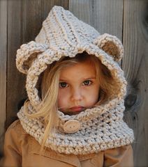 The Baylie Bear Cowl by Heidi May Woolly Hats, Hooded Cowl, Confection Au Crochet, Bear Hat, Cowl Pattern, Creation Couture, Crochet For Kids, Yarn Crafts, Crochet Crafts