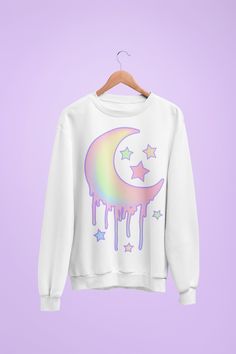 Kawaii Sweaters, Pastel Moon, Moon Sweater, Pastel Outfits, Goth Harajuku, Pastel Galaxy, Unicorn Life, Kawaii Hoodies, Kawaii Sweater