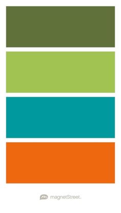 an orange, green and blue color scheme