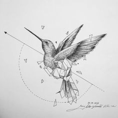 a drawing of a hummingbird flying through the air