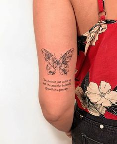 a woman with a tattoo on her arm has a quote from the book butterfly kisses