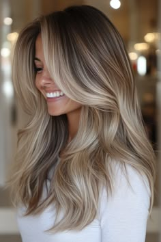 Brunette To Blonde Hair, Dark Blonde Hair Color Ideas, Cool Blonde Balayage, Dark Blonde Balayage, Brunette With Blonde Highlights, Dirty Blonde Hair Color Ideas, Perfect Blonde Hair, Medium To Long Hair, Dark Blonde Hair Color