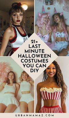 three pictures with the words 21 last minute halloween costumes you can diy