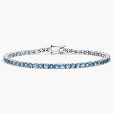 With a full circle of aquamarine gemstones, this tennis bracelet brings colorful style to every look. Wear this 14k gold aquamarine tennis bracelet solo or as part of a larger stack. Aquamarine Birthstone, Pearl Jewelry Gift, Pearl Bracelet Gold, Aquamarine Bracelet, Platinum Rose Gold, Gold Rings Fashion, Gold Pearl Necklace, Gold Pearl Earrings, Ladies Diamond Rings