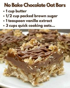 no bake chocolate oat bars on a plate with text overlay that reads, no bake chocolate oat bars