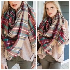 Beige Plaid Blanket Scarf Acrylic Preppy Christmas Gifts, Scarf Tops, Cocktail Business, Cocktail Chic, Tops Winter, Long Sleeves Tops, Sweater Preppy, Rainbow Scarf, Preppy Christmas