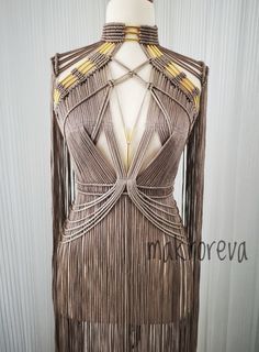 > Custom design , 🌿If there is a special color you want, please contact by message. 🌿Do not forget to enter your phone information for fast delivery. > Shiny material > Adds elegance on your swimsuits or evening dresses. Remember to send your phone number for fast delivery Beige Bohemian Party Dress, Fitted Beige Fringe Dresses, Brown Bohemian Party Dress, Macrame Couture, Crazy Party, Macrame Clothes, Fringed Dress, Macrame Dress, Beige Dress