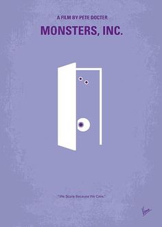 the poster for monsters, inc shows an open door with googly eyes on it