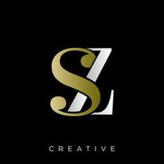 the letter s is made up of gold and silver letters on a black background with an elegant