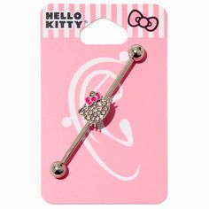 Claire's Hello Kitty® Crystal Face 14G Industrial Bar Hello Kitty Industrial Piercing, Rock Hello Kitty, Hello Kitty Crystal, Piercing Industrial, Hello Kitty Face, Industrial Piercing Jewelry, Hello Kitty Jewelry, Pretty Ear Piercings, Crystal Bead Jewelry