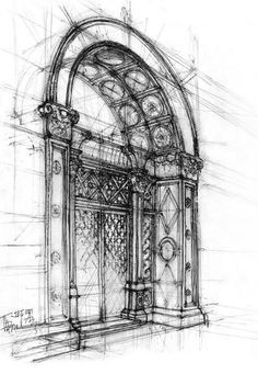 a drawing of an entrance to a building