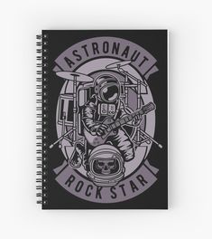 an astronaut is playing the guitar in front of a rock star logo spiral notebook journal