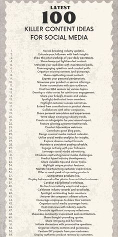 an old poster with the words list 100 killer content ideas for social media on it