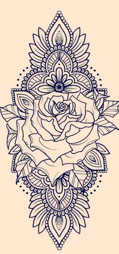 a drawing of a rose with leaves on it's petals and an intricate design