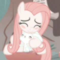 a pink haired girl holding a white cat