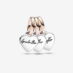 Celebrate generations of love with the Two-tone Splittable Family Generation of Hearts Triple Dangle Charm. This charm is made up of three individual heart charms, crafted from sterling silver with 14 rose gold-plated bails. Each one is engraved with a different family member: "Grandmother", "Mother" and "Daughter". Share them between the three of you and each wear them as a love message between generations, wherever you go. - Pandora Two-tone Splittable Family Generation of Hearts Triple Dangle Generations Of Love, Silver Pandora Charms, Charms Pandora, Love Message, Infinity Charm, Bracelet Pandora, Mother And Daughter, Pandora Bracelets, Stamped Jewelry