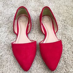 A New Day Size 7 Red Faux Suede Flats. Never Worn. Red Synthetic Flats With Flat Heel, Red Synthetic Flats, Red Pointed Toe Flats With Red Sole, Red Flats With Red Sole For Fall, Red-soled Flats For Fall, Red Flats For Fall, Red Low Heel Flats For Spring, Chic Red Flats For Spring, Chic Red Spring Flats